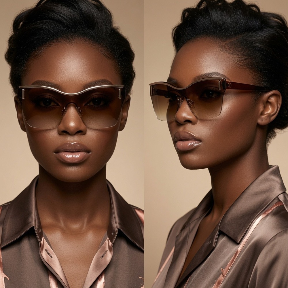 Sunglasses Women's Rimless Gradient Brown Lens Trendy Shades UV400 Protection